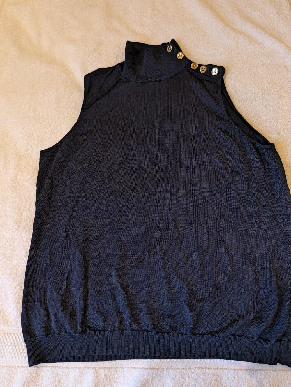 Lauren Ralph Lauren Black Sleeveless Mock Neck Gold Button Knit Top XL